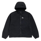 Black jacket with a hood on a white background