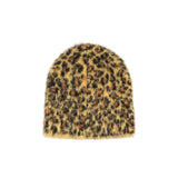 Leopard print beanie on a white background