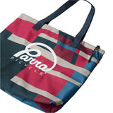 Tote bag with colorful plaid pattern and PARRA BICYCLE logo on a white background