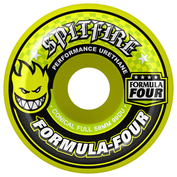 スケートボード SPITFIRE F4 99D CONICAL YELLOW 52mm Spitfire - F4 Formula Four Conical Full 99du YELLOW – NJ Skateshop